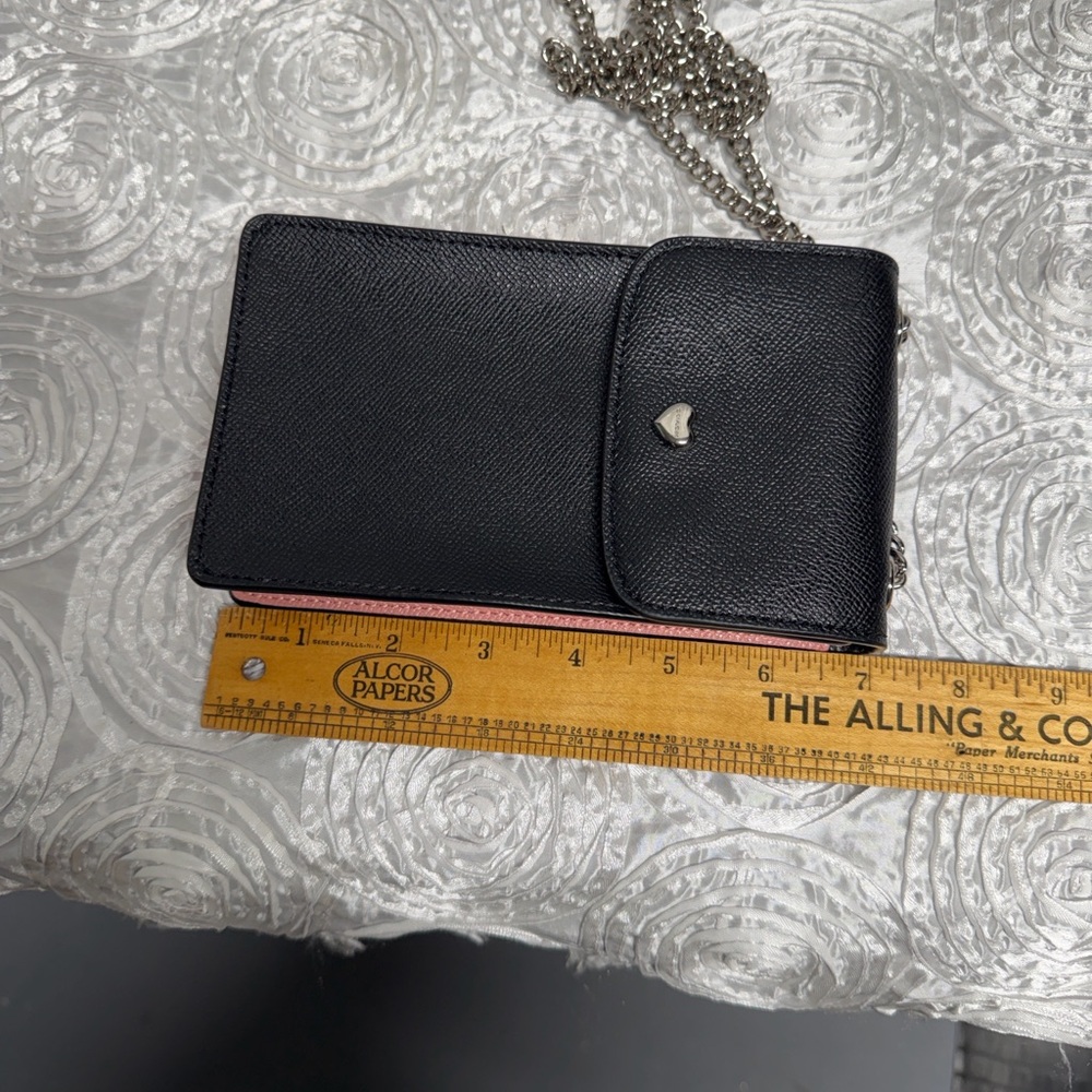 Coach North/South Leather Crossbody Phone Bag with Silver Chain - Picture 11 of 14